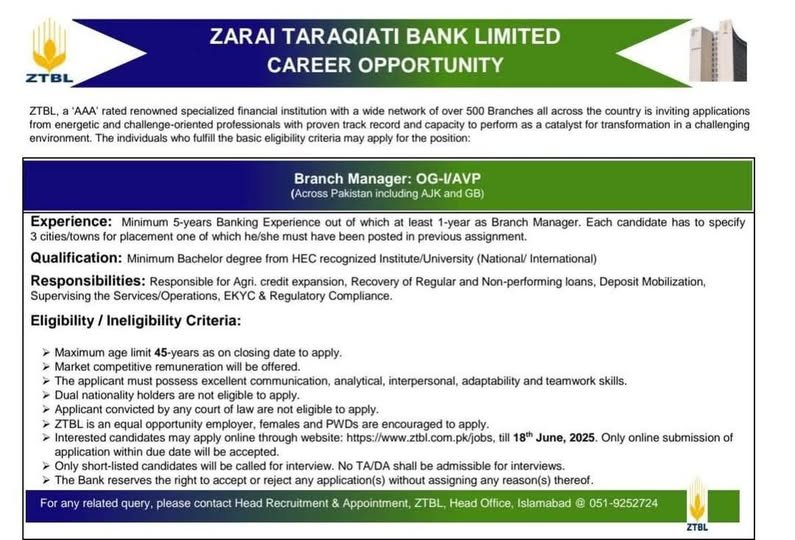 ZTBL Bank Jobs 2025 Career Opportunities